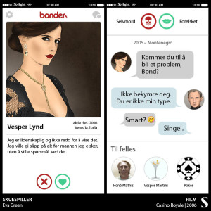 Bond Tinder Vesper profil med chat