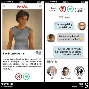 Bond Tinder Moneypenny profil med chat