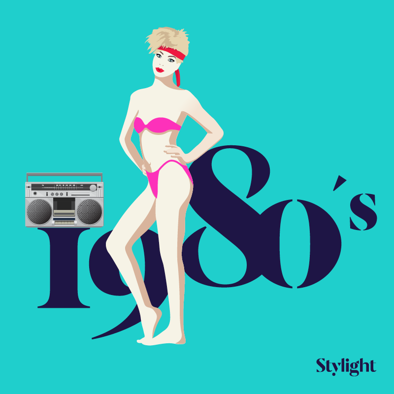 Bikini birthday 80s model in hot pink bikini and headband Stylight